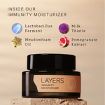 Load image into Gallery viewer, Layers Immunity Moisturizer ingredients listed: probiotics, milk thistle, meadowfoam oil, pomegranate extract

