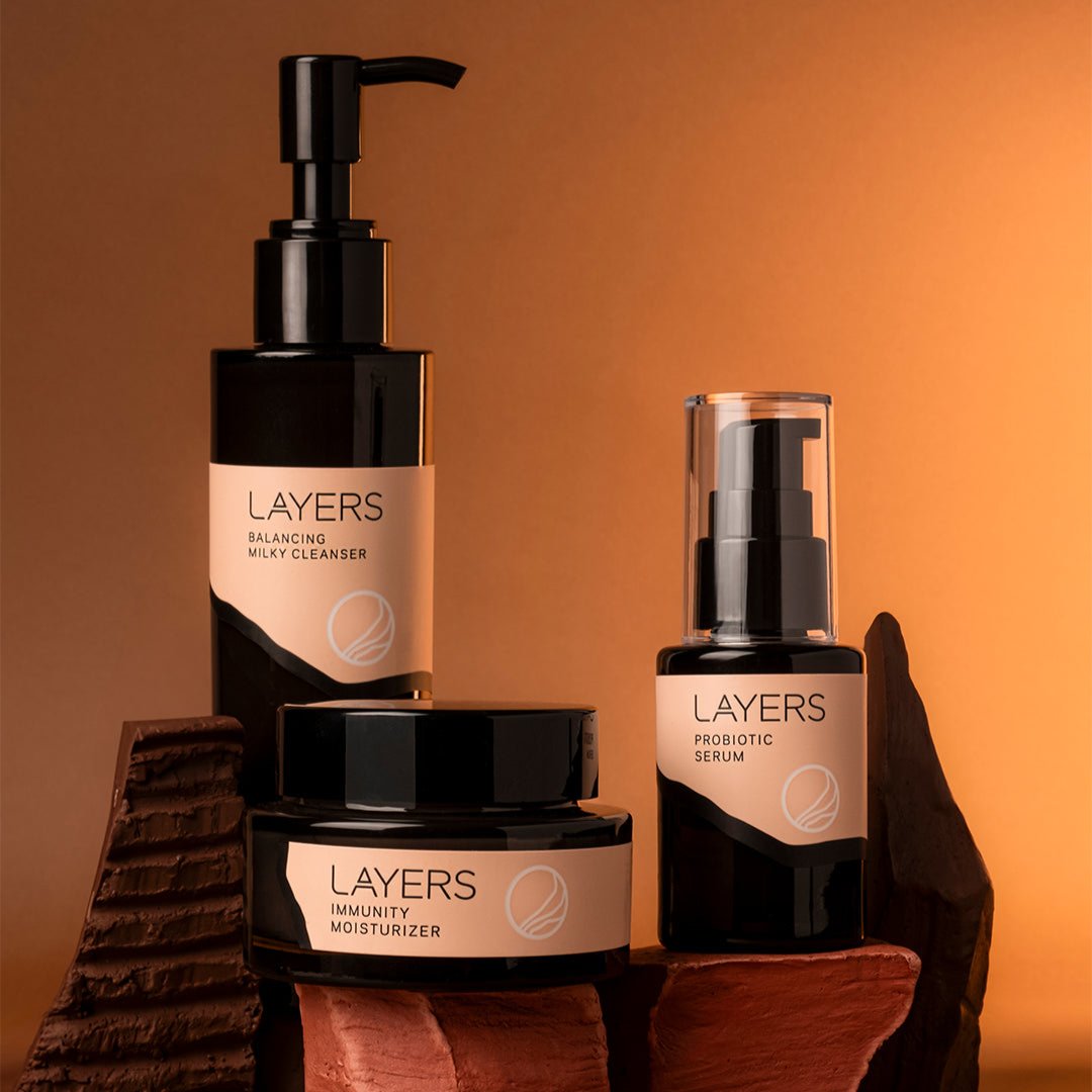 Layers Balancing Milky Cleanser, Immunity Moisturizer, and Probiotic Serum. 