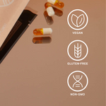 Load image into Gallery viewer, Layers Probiotic Skincare Daily Glow Probiotic Supplements with icons - vegan, gluten-free, non-gmo. No taste, no smell.
